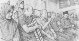 Sketsa Suasana penyampaian protes atas keputusan anulir